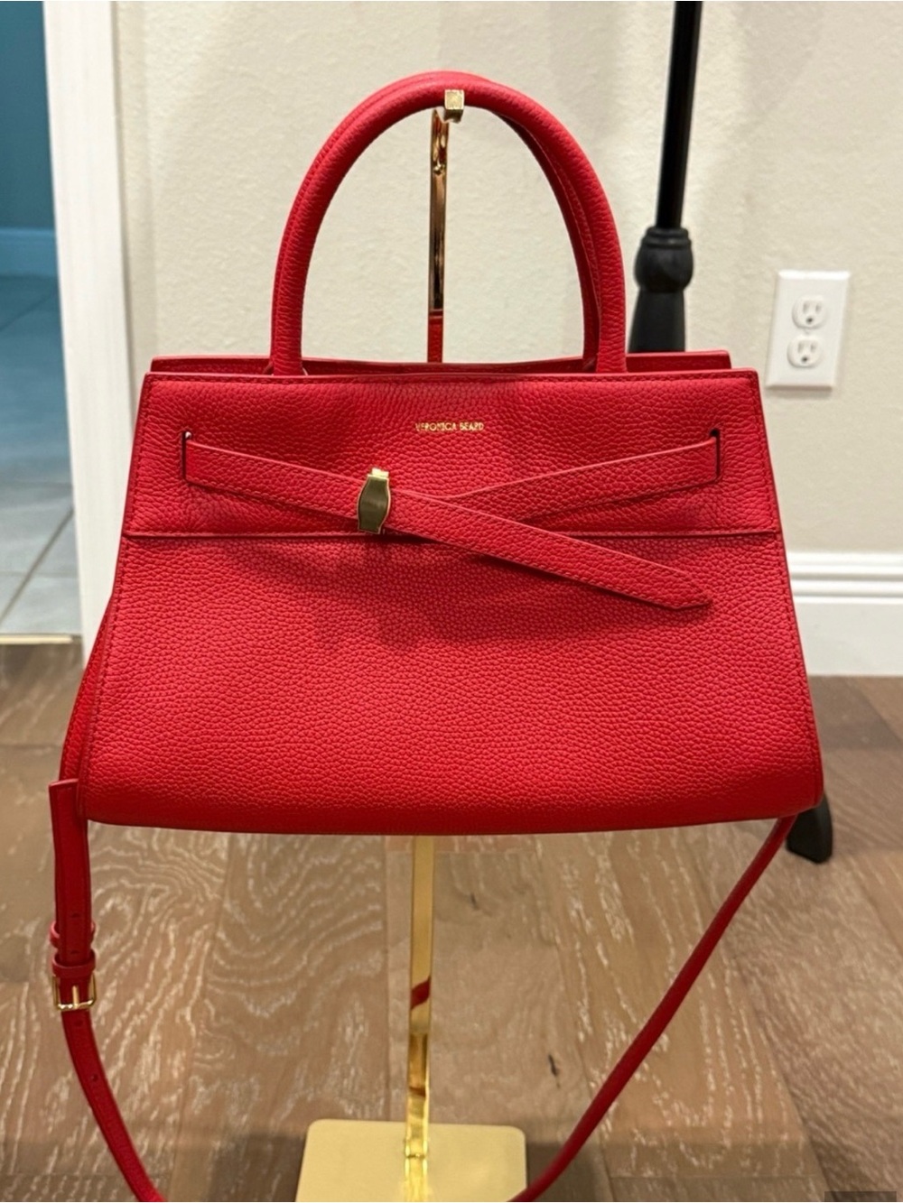 Veronica Beard Red Pebbled Leather Satchel with Top Handles